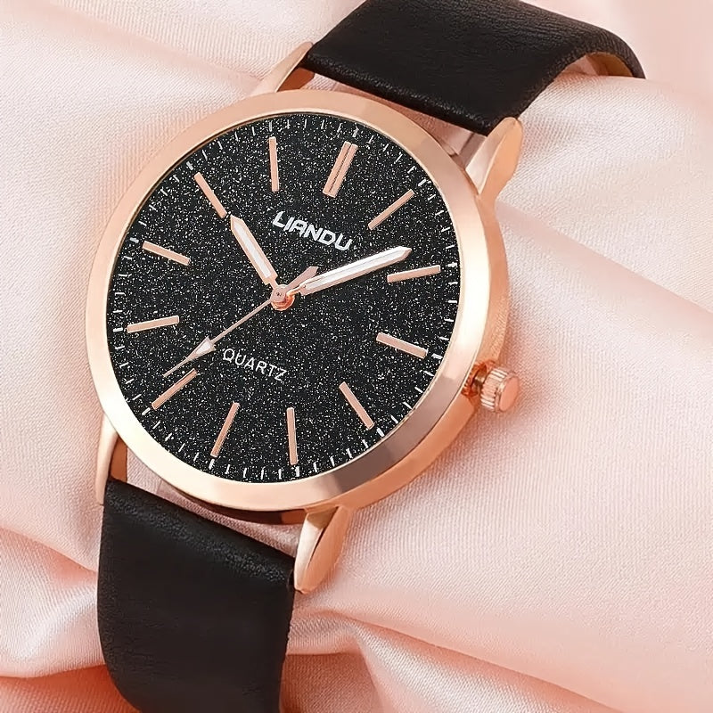 Woman's Quartz Watch Round Rhinestones Shockproof Wristwatch 1Pcs Watch & 1Pcs Bracelet Valentines Gift For Her Woman