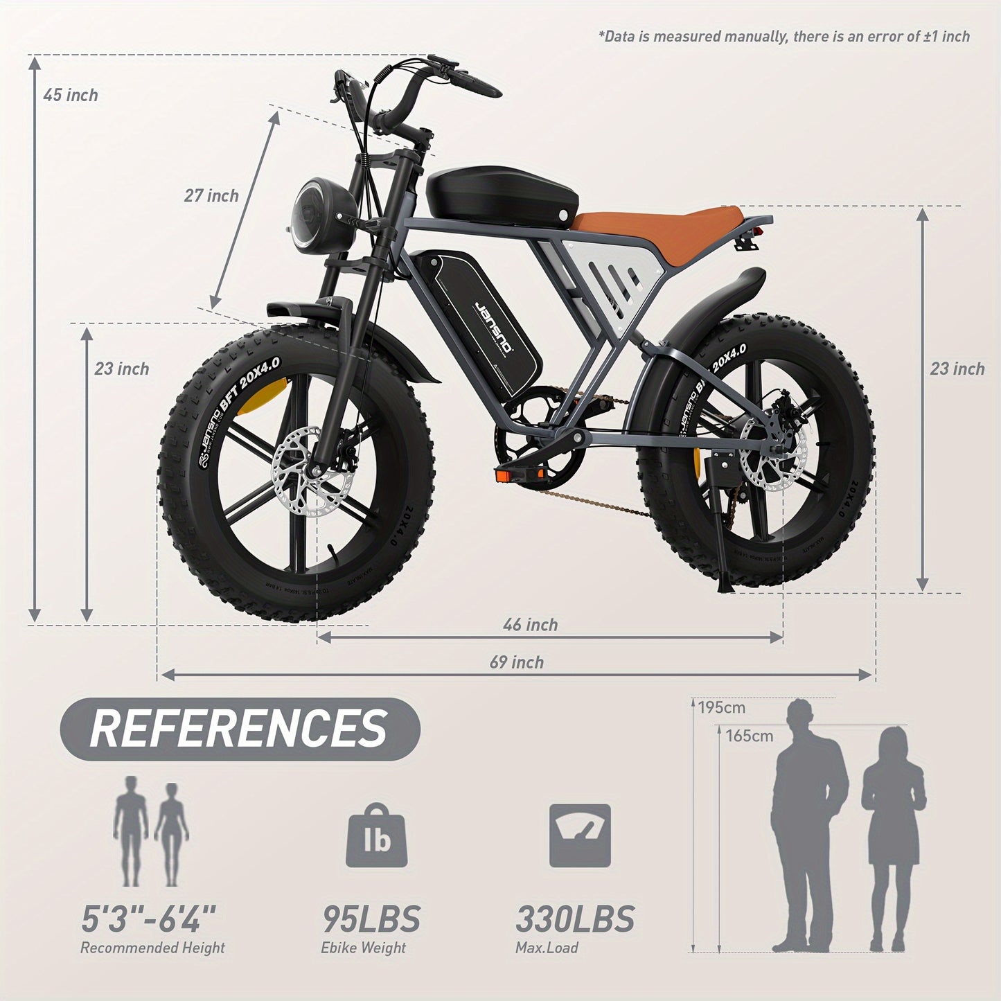 JANSNO X70 Electric Bike For Adults With 500W Brushless Motor, 48V 34Ah Removable Dual Battery, 20" X 4.0 Fat Tire Electric Bicycle, Electric Mountain Bike, Commuter Off-Road Electric Bike, 7-Speed Transmission With Charger