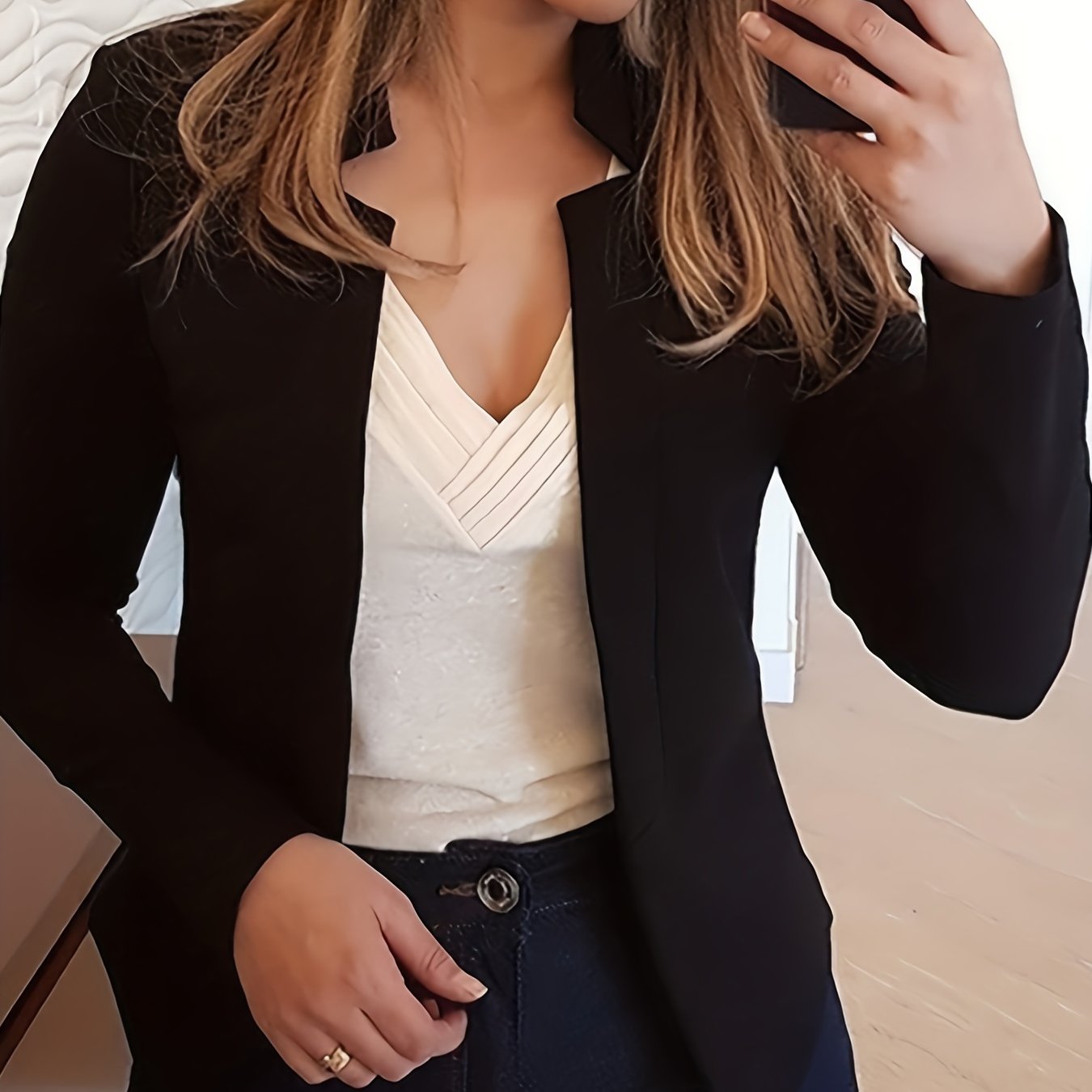 Solid Split Open Front Blazer, Elegant Long Sleeve Blazer, Elegant & Stylish Tops For Office & Work, Women's Clothing