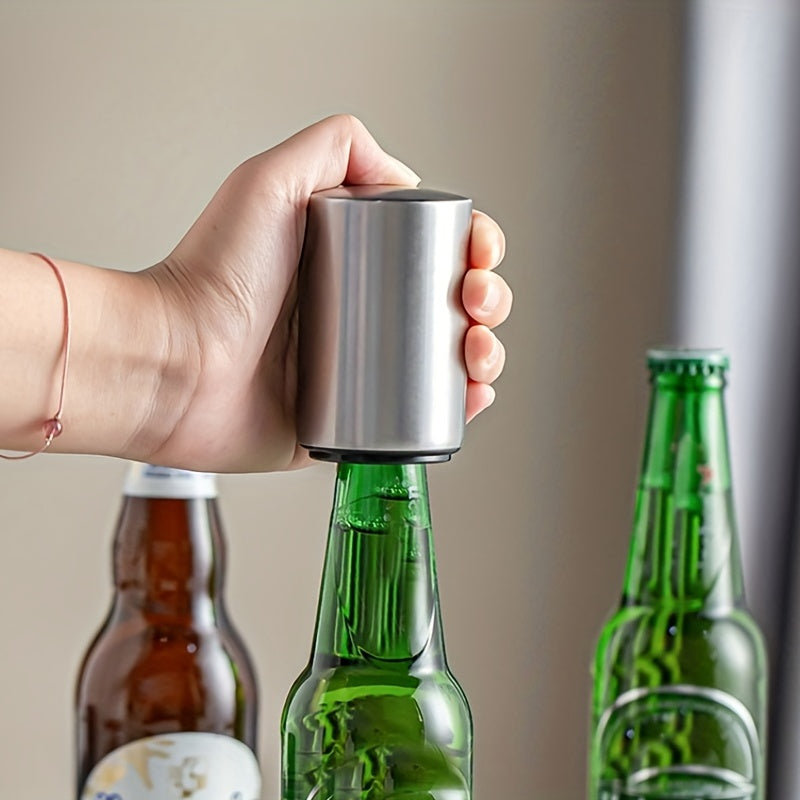 Automatic Beer Bottle Opener,Magnet Beer Opener,Stainless Steel Push Down Opener Wine Beer Soda Cap Opener Kitchen Accessories,Creative Kitchen Tool Magnetic Automatic Press Lid Opener Portable Bar Gadgets,Household Labor-Sav