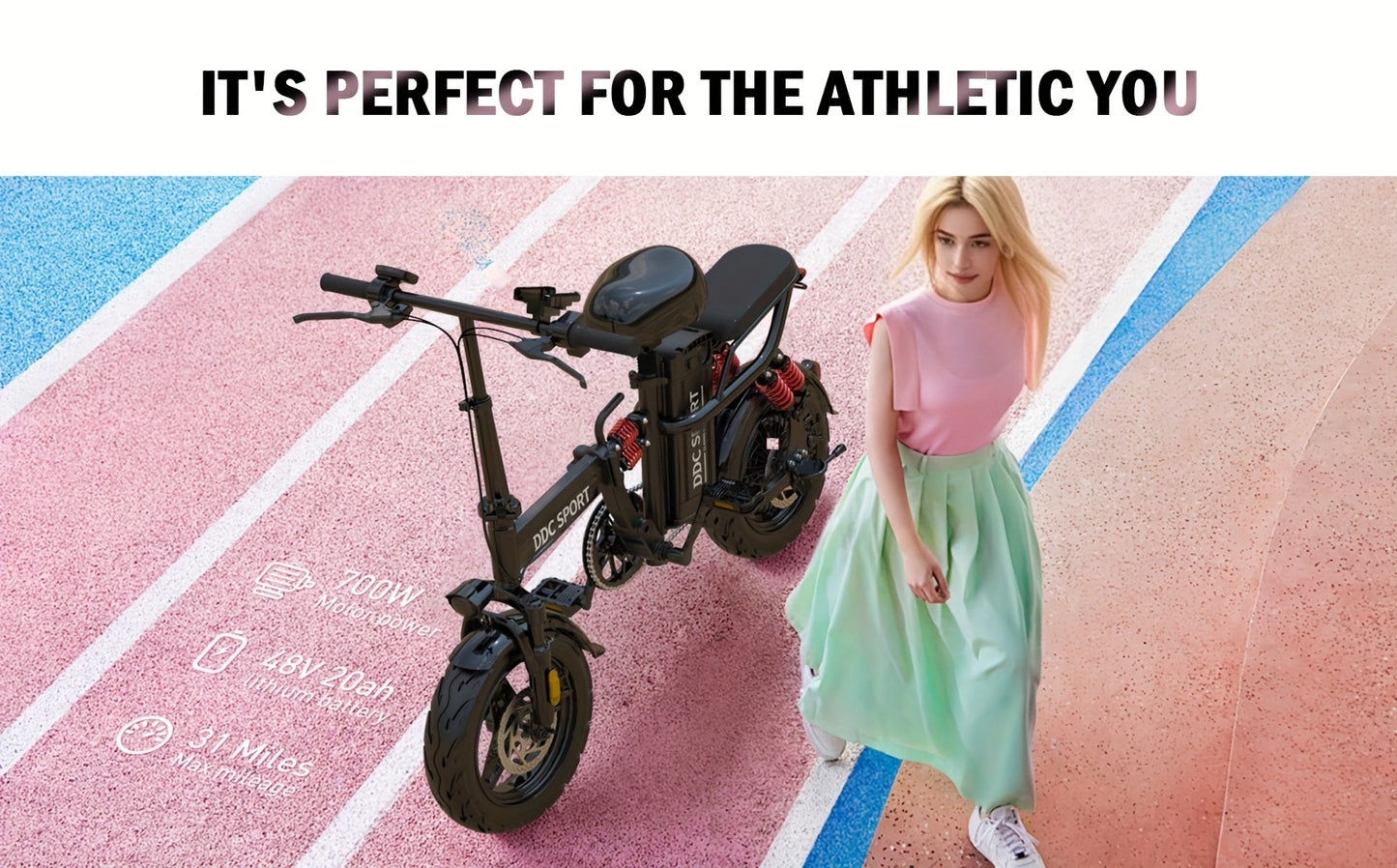 740W Peak Motor, 20 MPH Speed, 48V20Ah Lithium Battery, DDC M1 Electric Bike for Adults, Max Range 40 Miles, Cruise Control, 3-step Folding, 11 Shock, 14 Inch Tires, Commuting, Gifts for Youngster, School, Commuting, Weekend