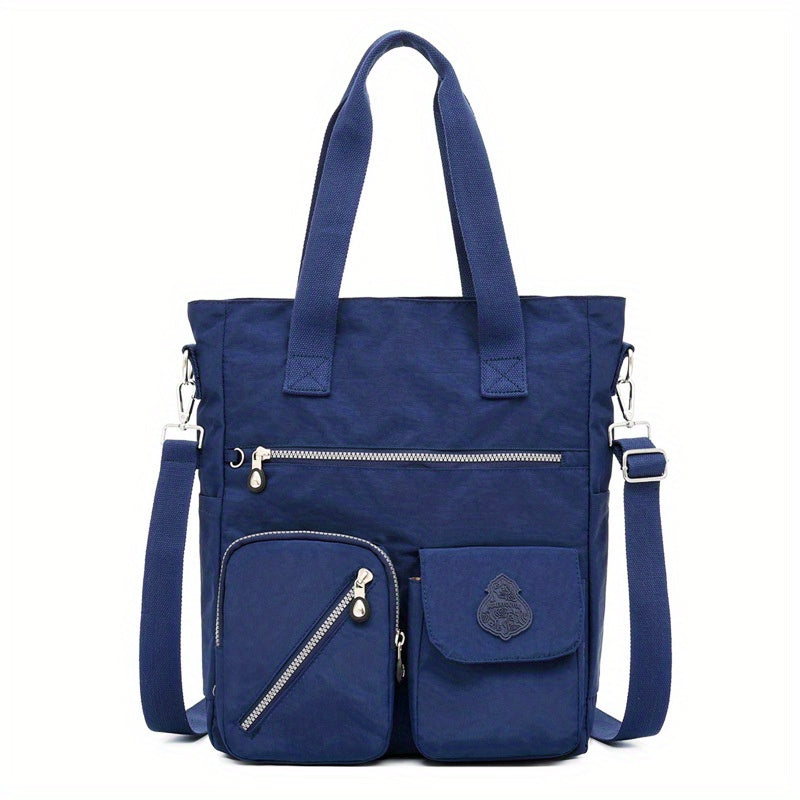 Large Capacity Shoulder Bag, Letter Patch Decor Tote Bag Women's Casual Nylon Handbag