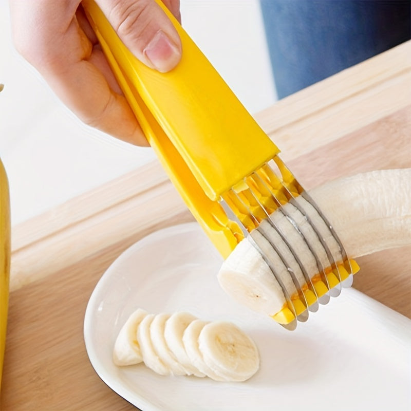 1pc Stainless Steel Hot Dog & Banana Slicer - Multi-Fruit Cutter with Yellow Handle, Kitchen Gadget for Even Sausage and Fruit Slices, Ideal for Home Cooking, Hot Dog Slicer
