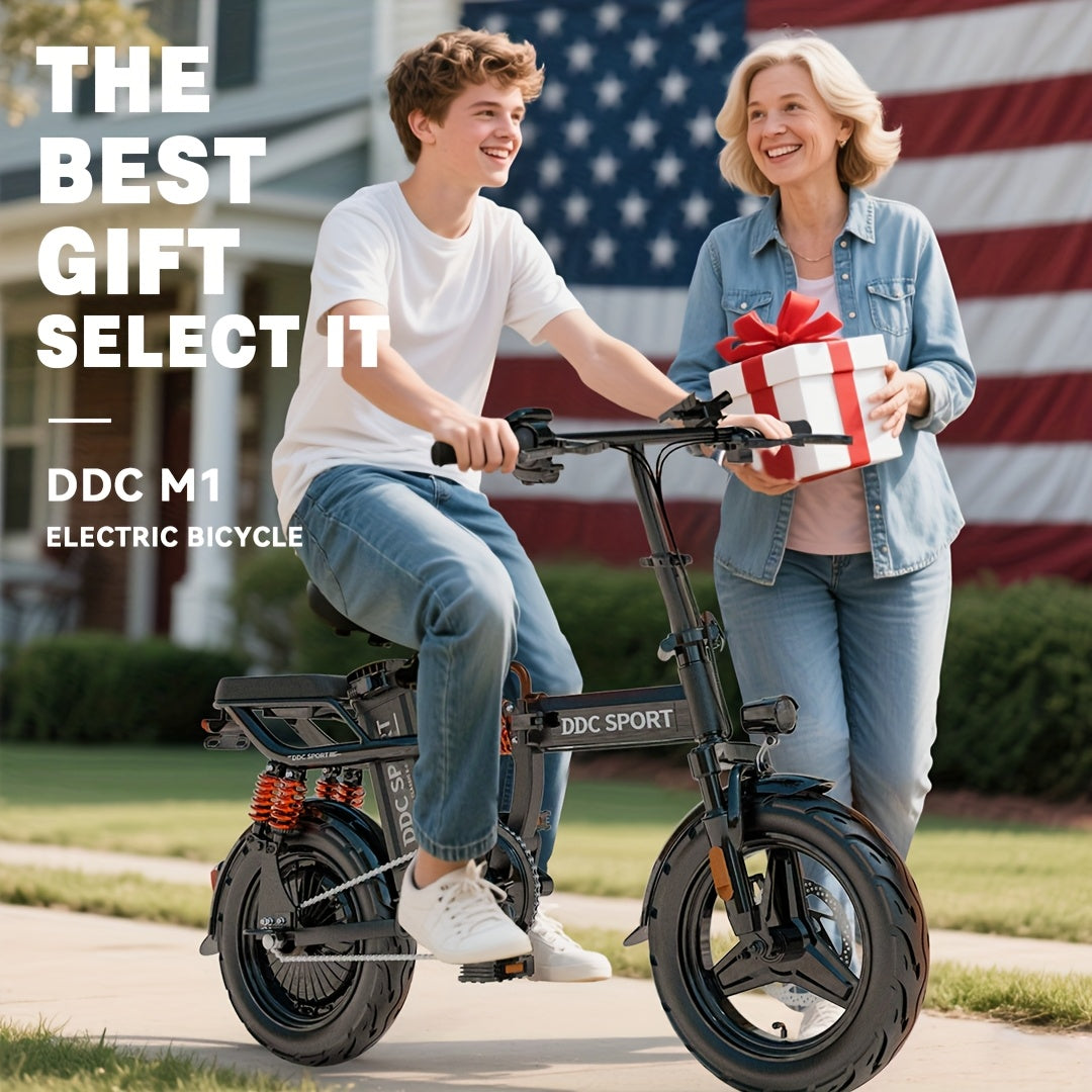 740W Peak Motor, 20 MPH Speed, 48V20Ah Lithium Battery, DDC M1 Electric Bike for Adults, Max Range 40 Miles, Cruise Control, 3-step Folding, 11 Shock, 14 Inch Tires, Commuting, Gifts for Youngster, School, Commuting, Weekend