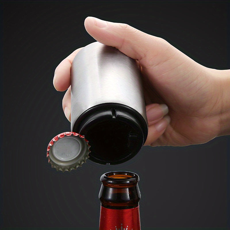 Automatic Beer Bottle Opener,Magnet Beer Opener,Stainless Steel Push Down Opener Wine Beer Soda Cap Opener Kitchen Accessories,Creative Kitchen Tool Magnetic Automatic Press Lid Opener Portable Bar Gadgets,Household Labor-Sav