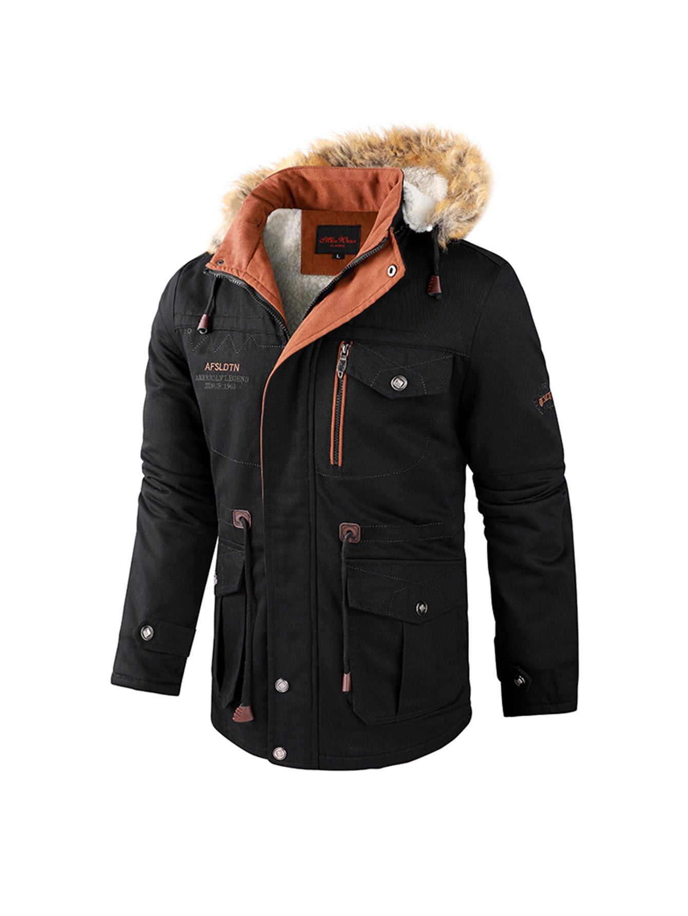New Men's Fashion Warm And Thick Lamb Woolen Fleece Bomber Jacket Casual Tooling Zipper Hooded Windbreaker Jacket For Winter