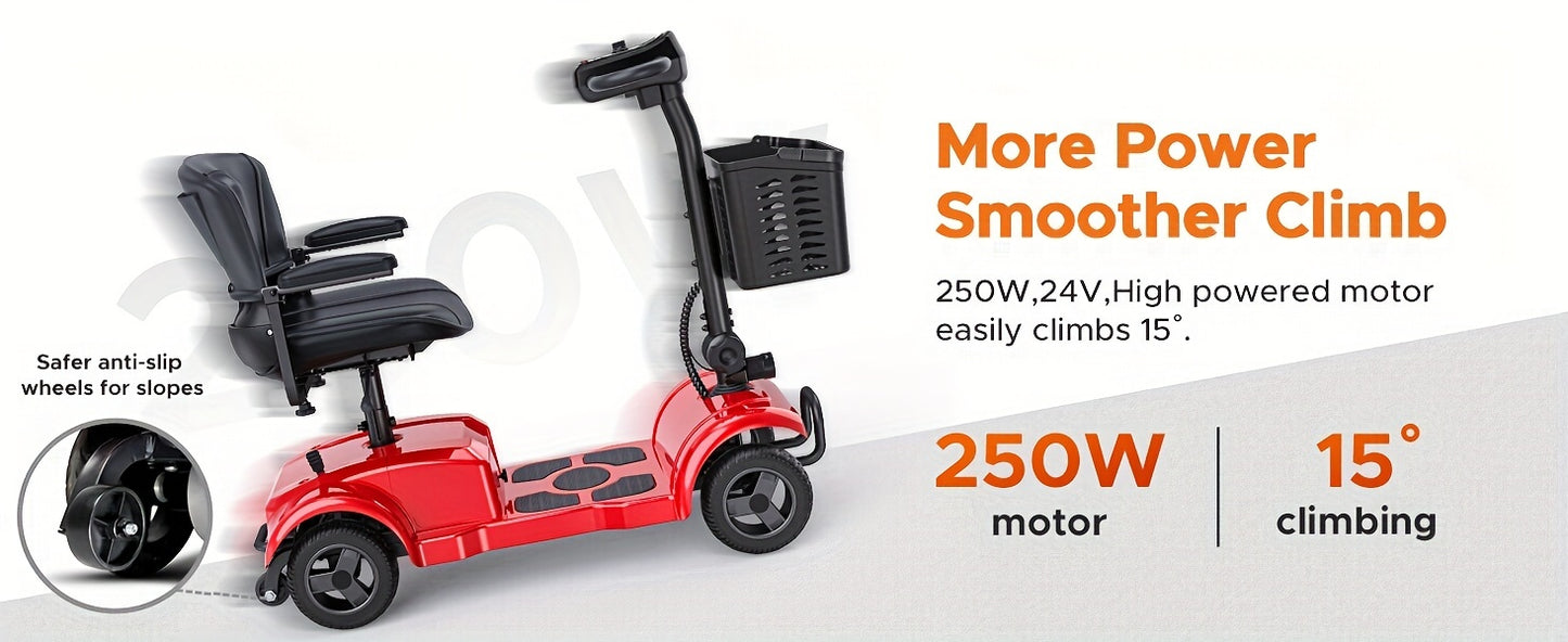ENGWE Folding 4-Wheel Mobility Scooter, 250W 24V Motor, 15 Miles Long Range For Adults With Detachable Basket, Front Light, 265lbs Max Weight, Halloween Christmas Gifts
