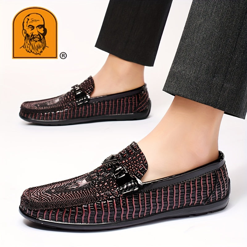 Men's Textured Moc Toe Loafer Shoes, Comfy Non-slip Slip On Shoes, Men's Shoes, Spring And Summer