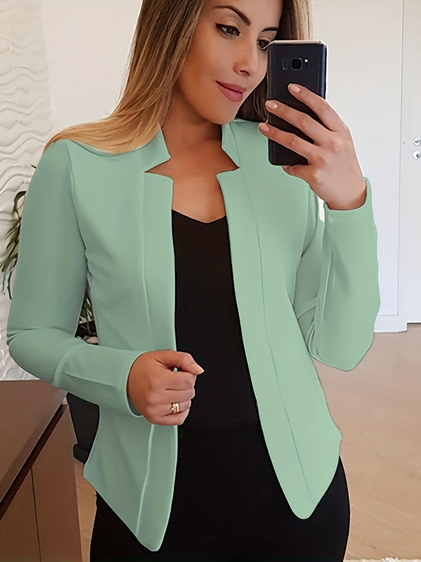 Solid Split Open Front Blazer, Elegant Long Sleeve Blazer, Elegant & Stylish Tops For Office & Work, Women's Clothing