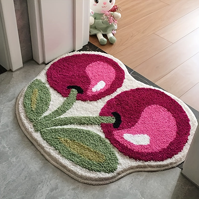 1pc Cute Cherry Bath Mat, Absorbent Microfiber Bathroom Rugs, Fluffy Non-Slip Fruit Shaped Doormat, Bathtub Carpet For Bathroom Kitchen Entryway, Home Decor