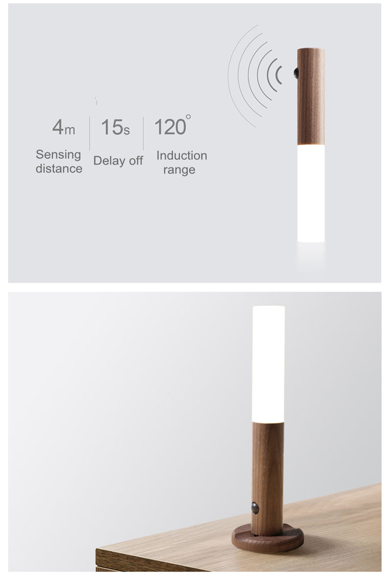 1pc Magnetic Wood Creative Intelligent Auto PIR Motion Sensor LED Rechargeable Night Light for Kitchen Cabinet