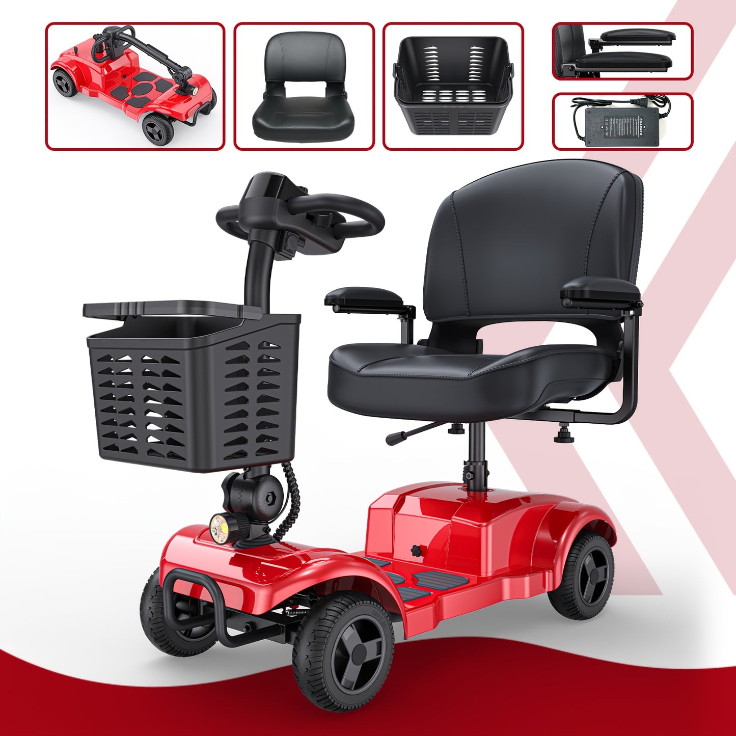 ENGWE Folding 4-Wheel Electric Mobility Scooter, 250W 24V Motor, Electric Scooter With 15 Miles Long Range For Adults, Detachable Basket & Front Light, 265lbs Max Load, Great Birthday & New Year Gift, Various Road Conditions,