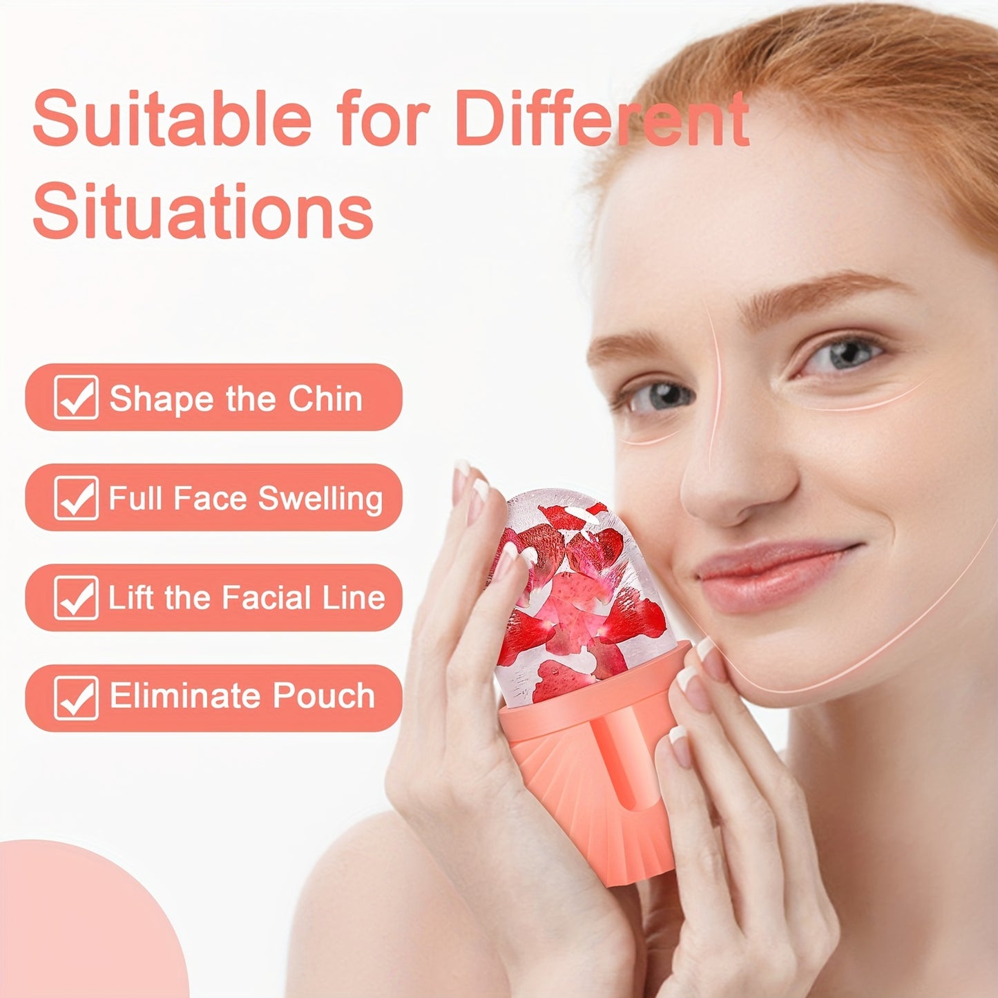 Ice Face Roller, Ice Roller For Face & Eye Puffiness Relief, Facial Massager Contour And Enhance Skin Care & Glow, Ice Facial Roller Mold Cube, Reusable & Leakproof