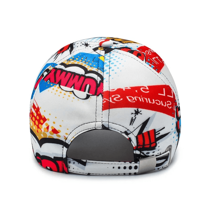 Vibrant Cartoon Graffiti Print Hip Hop Baseball Cap - Ultra-Breathable White Sports Hat for Men & Women - Adjustable Unisex Dad Hat for Casual Style