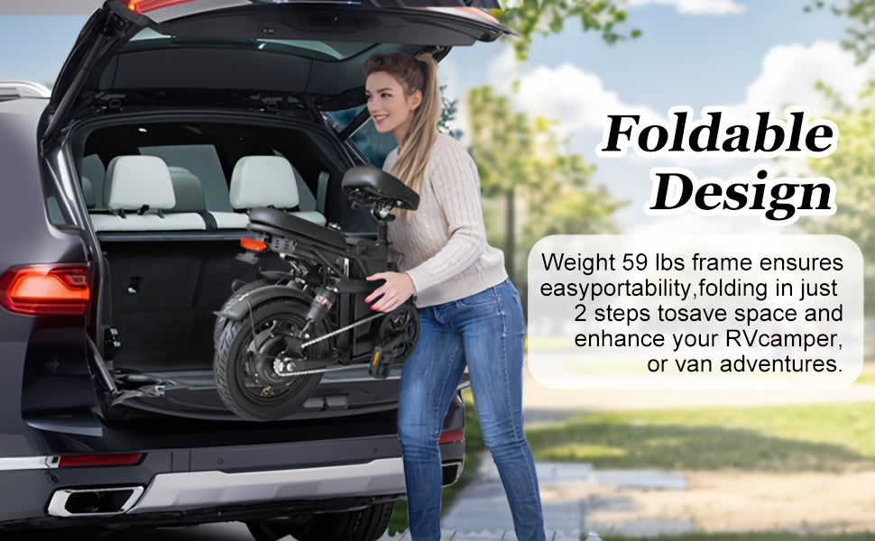 Folding Electric Bike For Adult 400W Rated Brushless Motor Ebike, 14" Tire, Max 48V 1440WH Electric Bicycle, 19MPH Max Speed, Multi-Shock Absorption E-bike, Commuter Ebike For Adults & Teens, Electric EBIKE For Adult Commuter