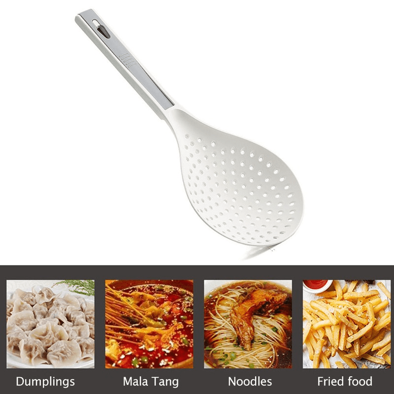 1pc Premium 2-in-1 Cooking Spoon Strainer - Long Handle Colander with Clip for Easy Widen Draining, Noodles Blanched Water Scoop, Space-Saving Kitchen Utensils for Cooking and Serving