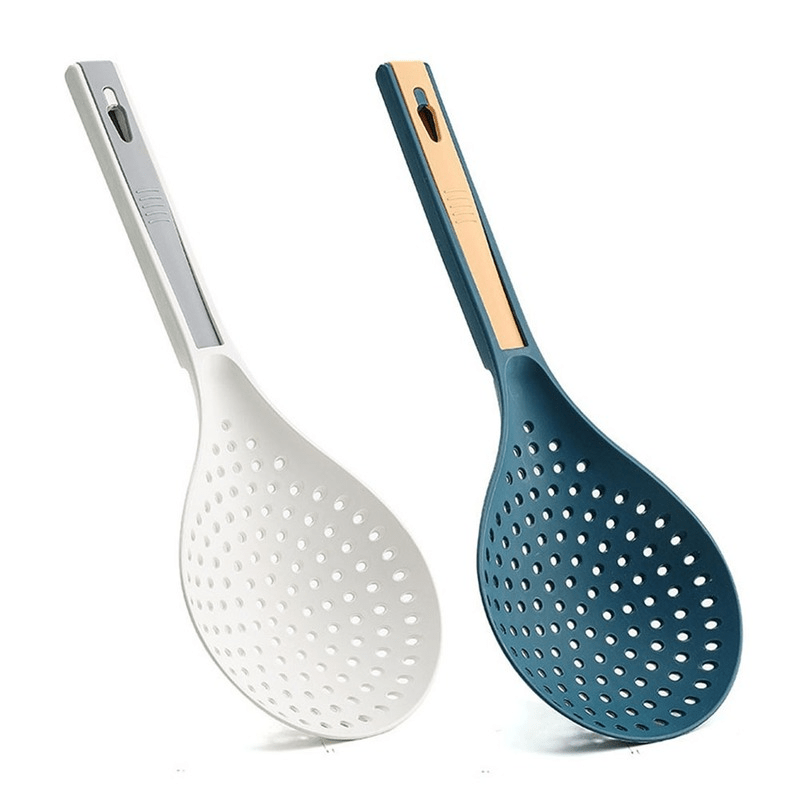 1pc Premium 2-in-1 Cooking Spoon Strainer - Long Handle Colander with Clip for Easy Widen Draining, Noodles Blanched Water Scoop, Space-Saving Kitchen Utensils for Cooking and Serving