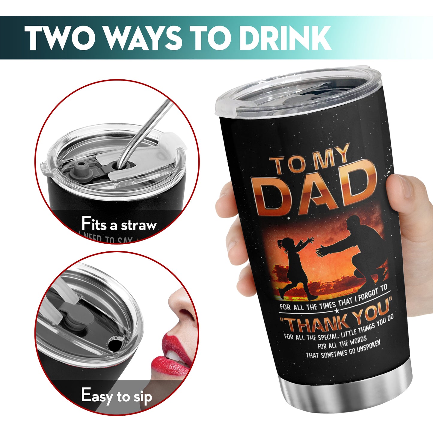 1pc Gifts For Dad From Daughter To My Dad Insulated Tumbler, Dad Tumbler 20oz For Men Dad Father New Dad Bonus Dad For Father's Day Birthday Christmas