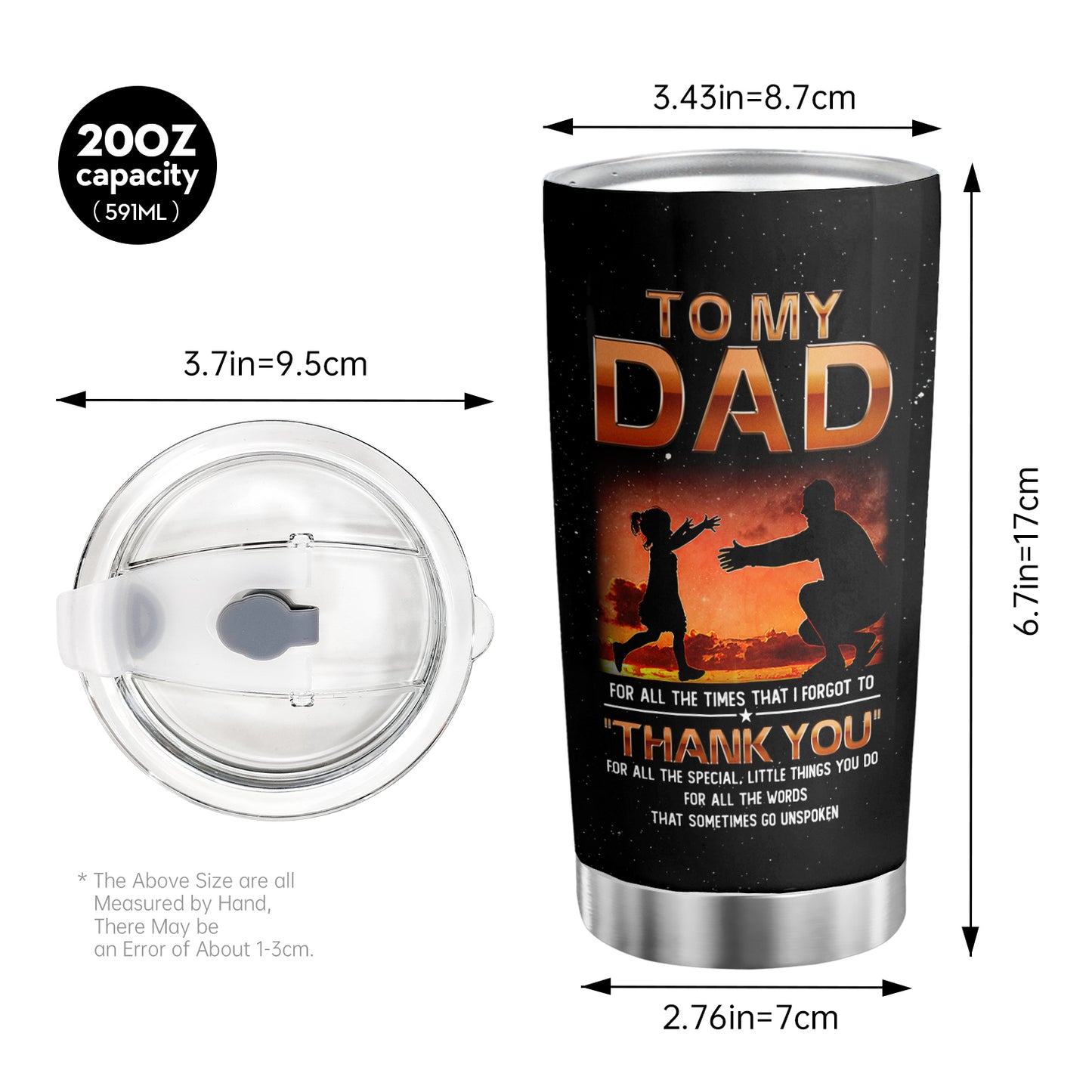 1pc Gifts For Dad From Daughter To My Dad Insulated Tumbler, Dad Tumbler 20oz For Men Dad Father New Dad Bonus Dad For Father's Day Birthday Christmas