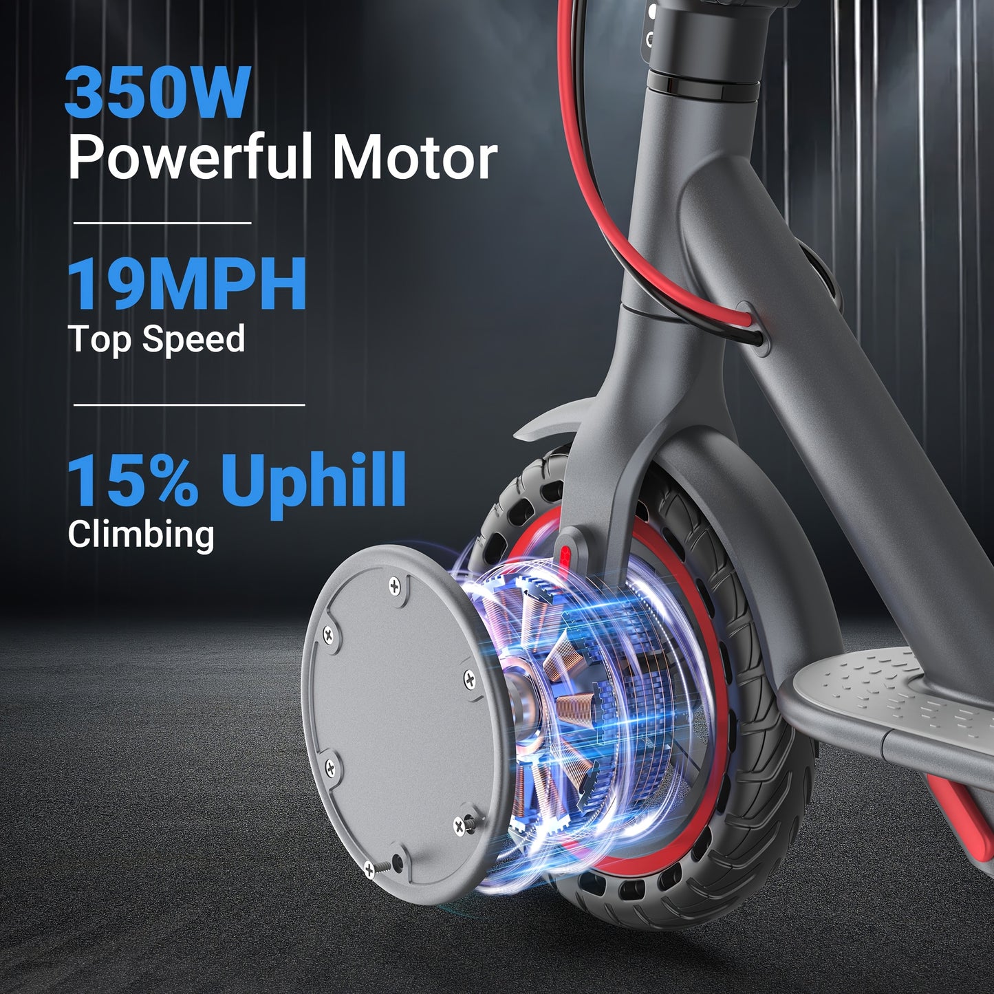LADPED LP80 350W Foldable Electric Scooter for Adults & Teens, 8.5" Anti-skid Solid Tires, 19 Mile Range&3 Speed Modes, LCD Display, Puncture-Resistant, with Taillight - Perfect for Commuting, Campus, And Travel, Work, Park,