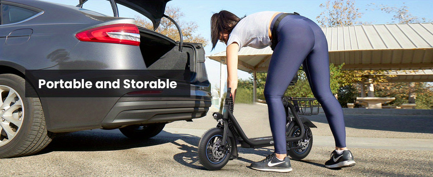 450W Electric Scooter with Seat for Adult, 12 inch Commuter Electric Scooter with Basket - up to 21 Miles 15.5MPH