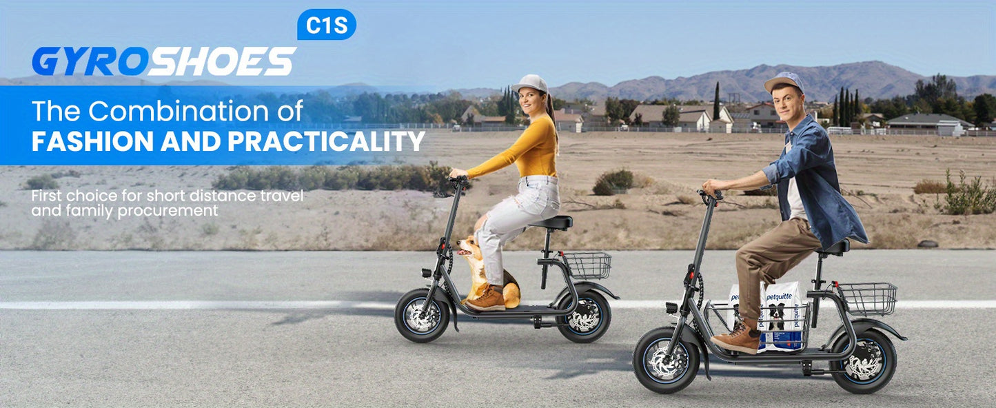 Electric Scooter with Seat for Adults, 550W Powerful Motor, 20-Mile Range, Speed up to 18.6MPH, Ample Storage for Pets & Cargo