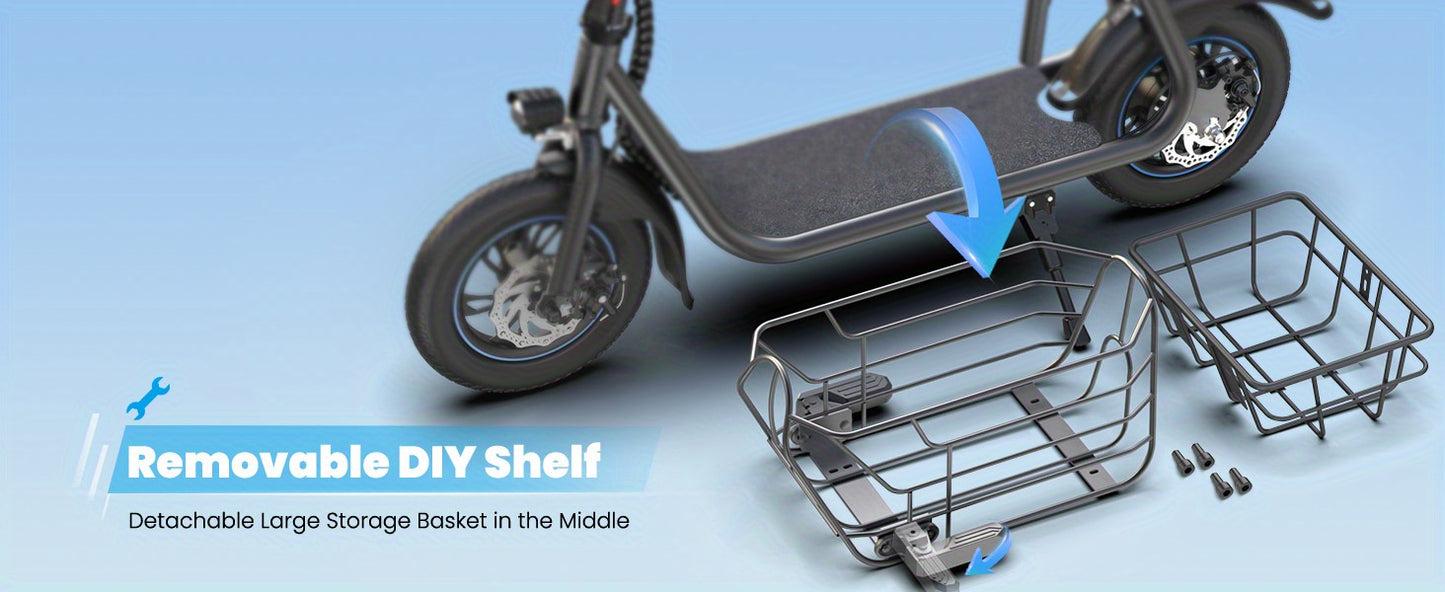 Electric Scooter with Seat for Adults, 550W Powerful Motor, 20-Mile Range, Speed up to 18.6MPH, Ample Storage for Pets & Cargo