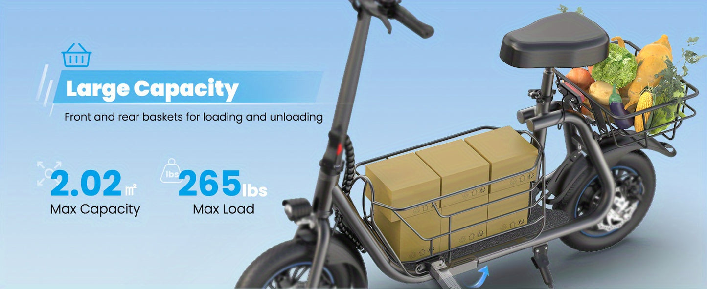 550W Electric Scooter with Basket for Dogs, 20-Mile Range, Speed up to 18.6MPH, Ample Storage for Pets & Cargo