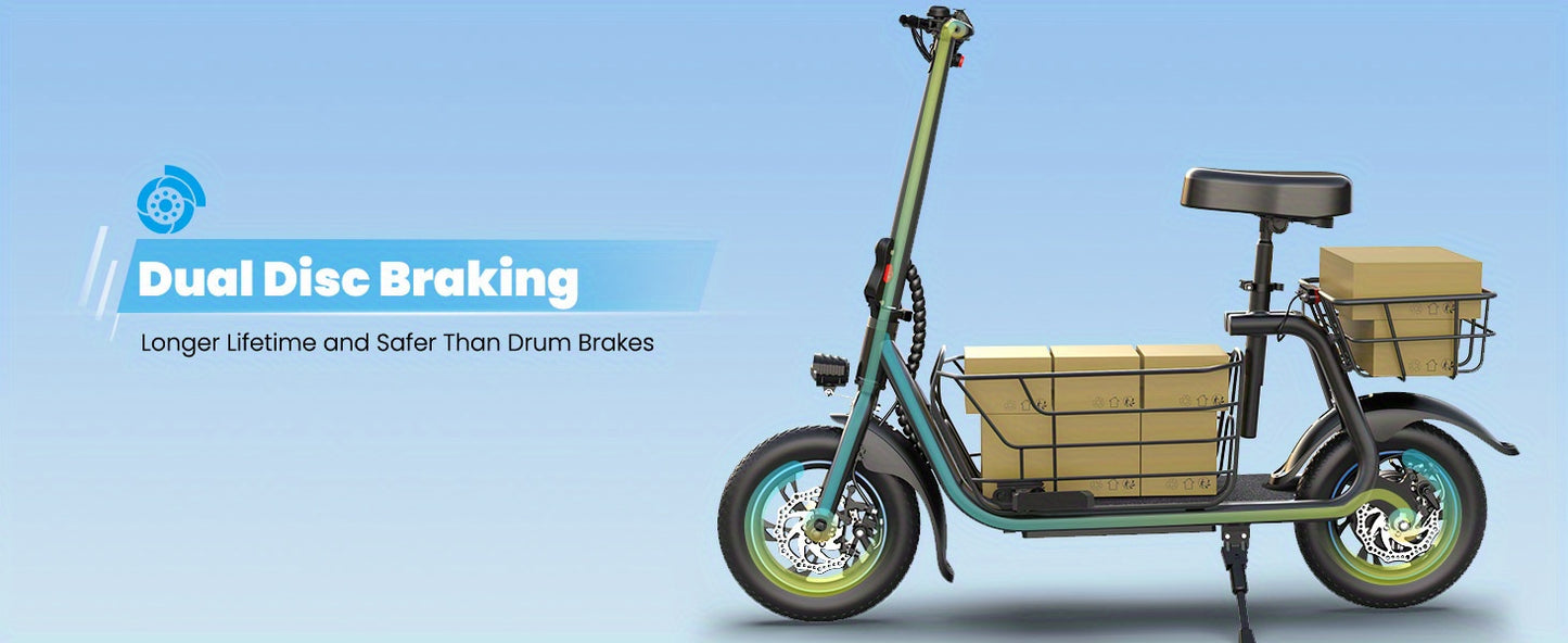 550W Electric Scooter with Basket for Dogs, 20-Mile Range, Speed up to 18.6MPH, Ample Storage for Pets & Cargo