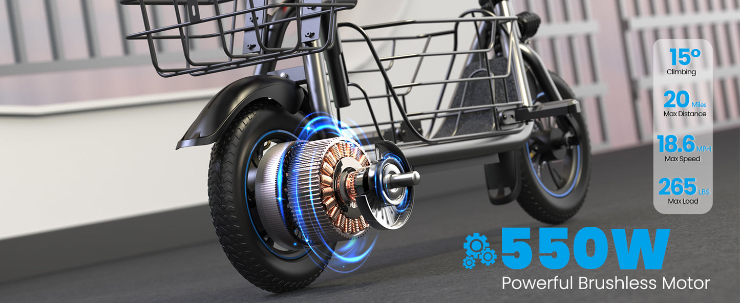 550W Electric Scooter with Basket for Dogs, 20-Mile Range, Speed up to 18.6MPH, Ample Storage for Pets & Cargo