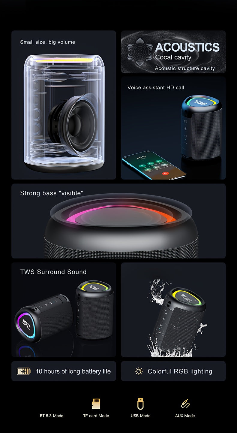 Portable Wireless Speaker Outdoor Speakers with Lights, Powerful Crystal Clear Sound, All Day Playtime, AUX&TF-Card Input, BT 5.3, TWS Paring Speaker, Small Wireless Speaker for Outdoor, Gift Ideas