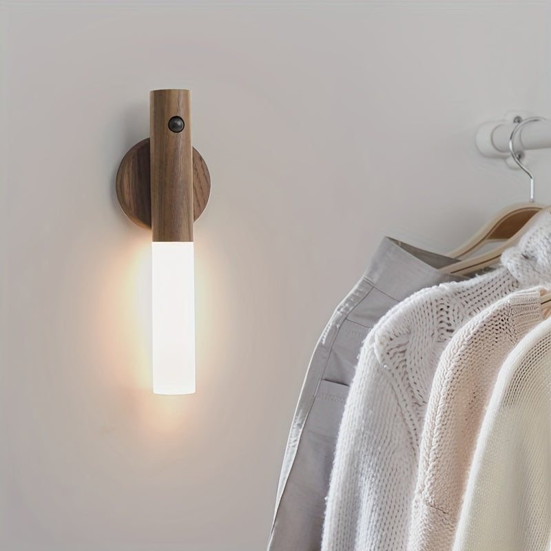 1pc Magnetic Wood Creative Intelligent Auto PIR Motion Sensor LED Rechargeable Night Light for Kitchen Cabinet