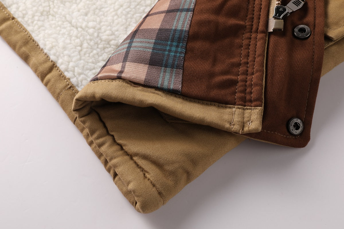 New Men's Fashion Warm And Thick Lamb Woolen Fleece Bomber Jacket Casual Tooling Zipper Hooded Windbreaker Jacket For Winter