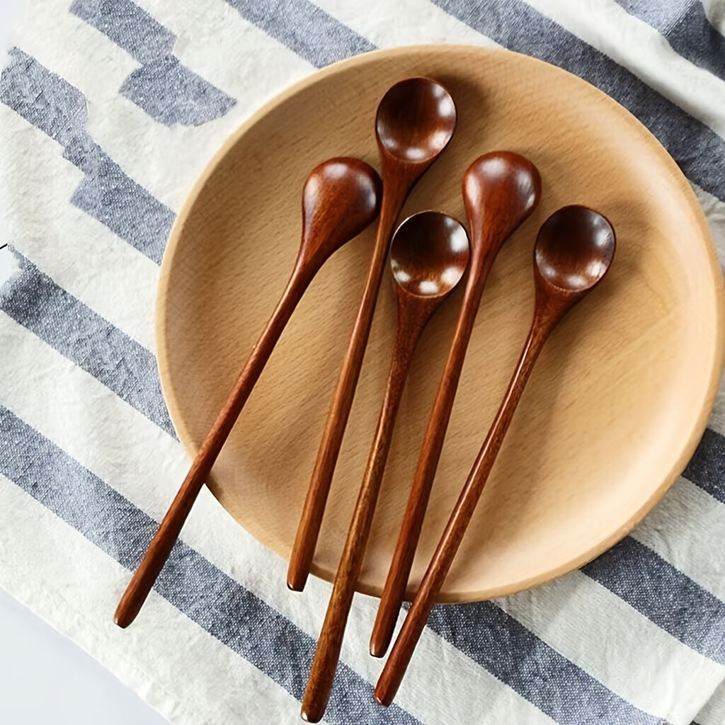 10pcs Wooden Spoon, Wooden Coffee Spoons Long Handle Wooden Mixing Spoon Long Handle Wooden Teaspoon Handmade Wood Stirring Spoon For Kitchen Stirring