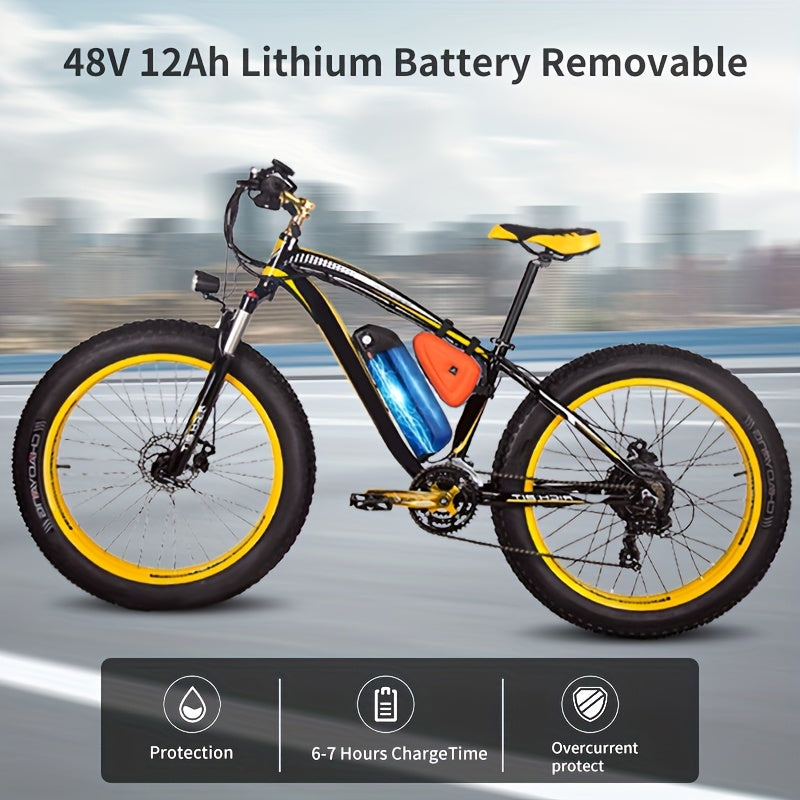 Electric Bike, 48V12.5A, 720W Brushless Motor, 7 Speed, Double Disc Brake, Use Snow, Road, Mountain Electric Bike 26*4 Fat Tire With LCD Screen, Mountain Bike