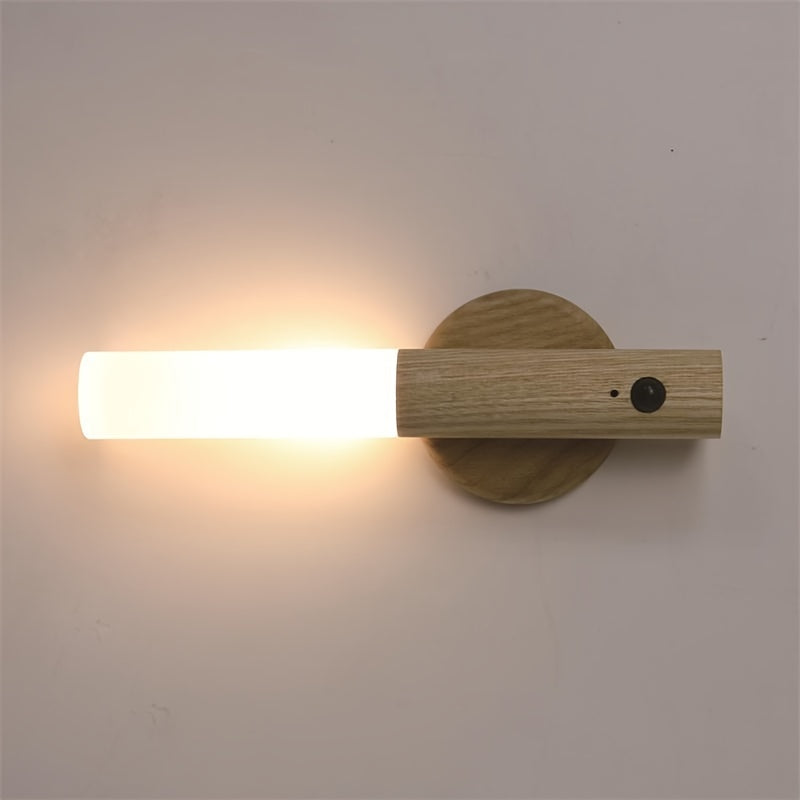 1pc Magnetic Wood Creative Intelligent Auto PIR Motion Sensor LED Rechargeable Night Light for Kitchen Cabinet