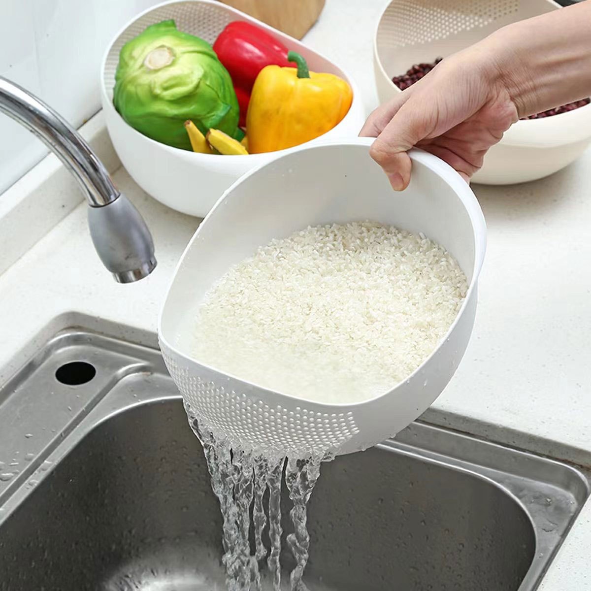 1pc/2pcs/3pcs Multi-Functional Kitchen Washing Basket Basin - Drain Water, Wash Rice, Perfect For Cleaning Vegetables And Fruits, And More With Convenient Features - Ideal For Various Uses And Users, Kitchen Accessories