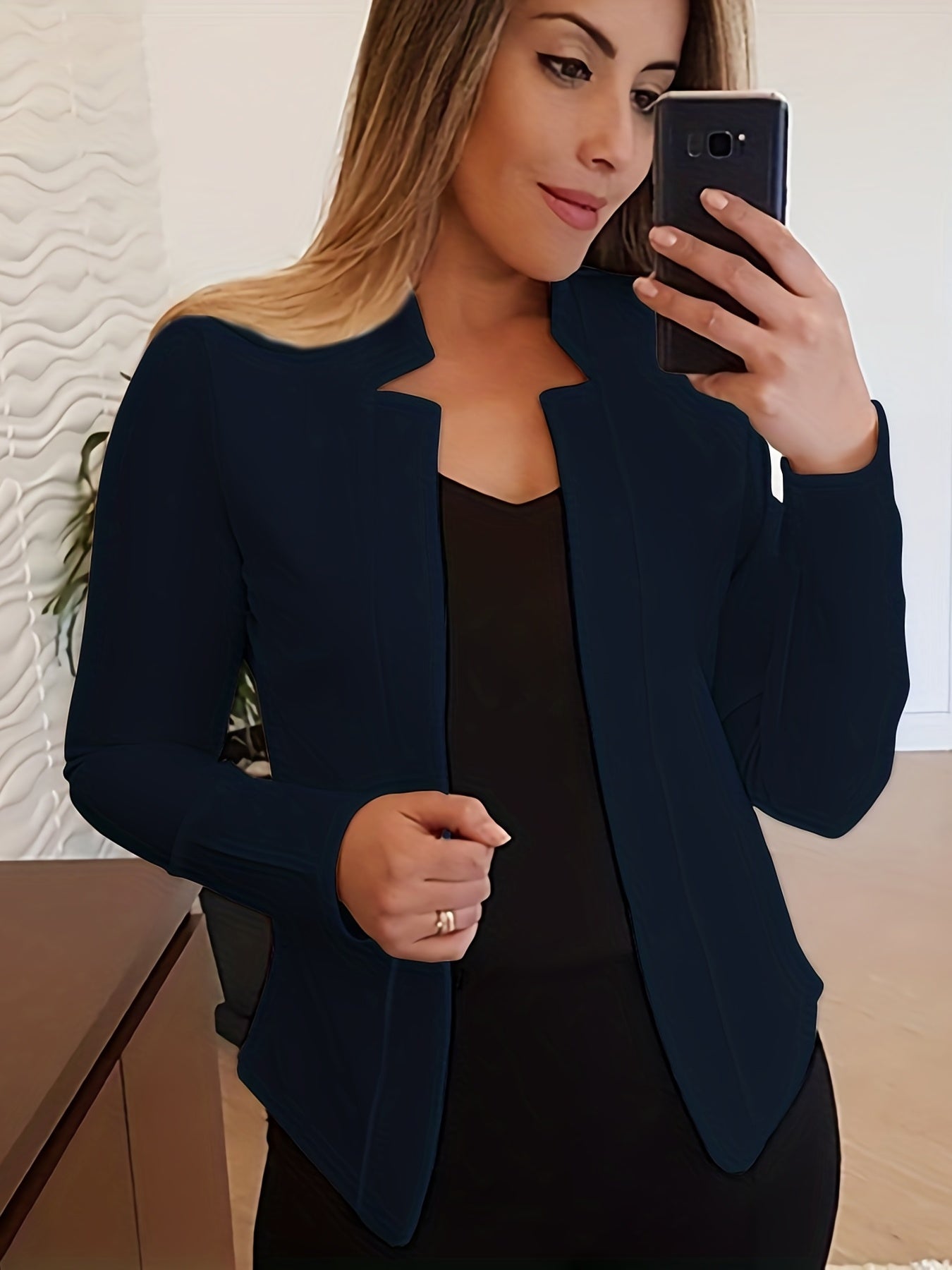 Solid Split Open Front Blazer, Elegant Long Sleeve Blazer, Elegant & Stylish Tops For Office & Work, Women's Clothing