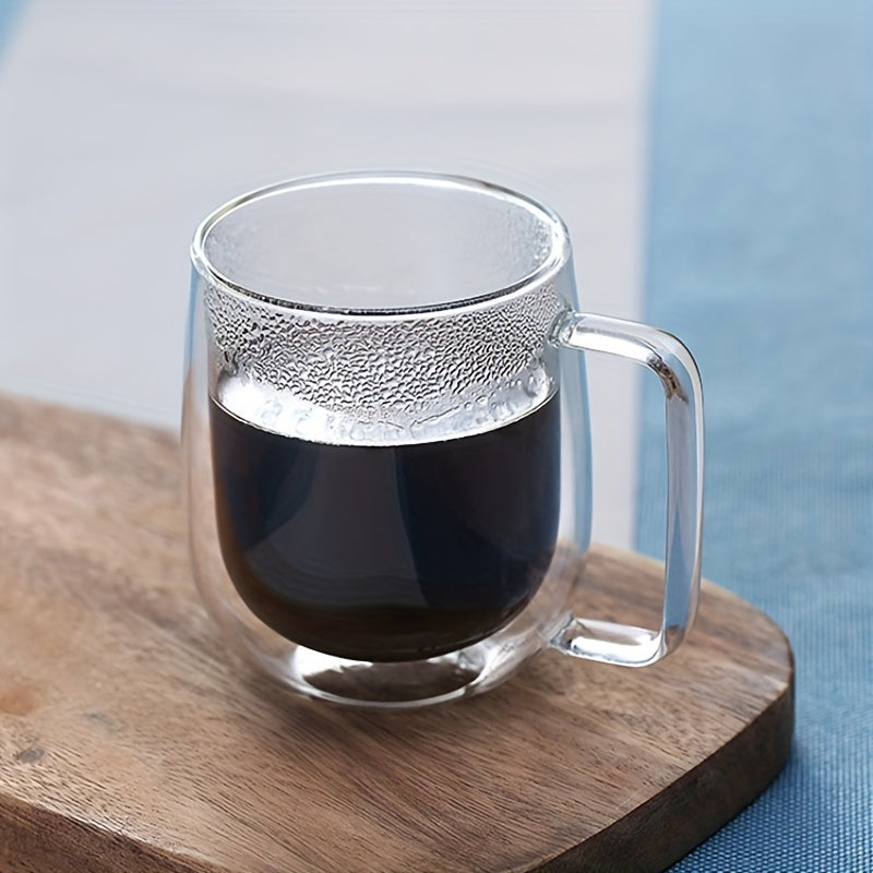 1pc Double Walled Insulated Glass Mug - Kitchen & Dining Essential for Hot and Cold Beverages - 350ml/11.84oz, 250ml/8.45oz, Borosilicate Glass, Creative Transparent Design, Durable Handle, Microwave and Dishwasher Safe