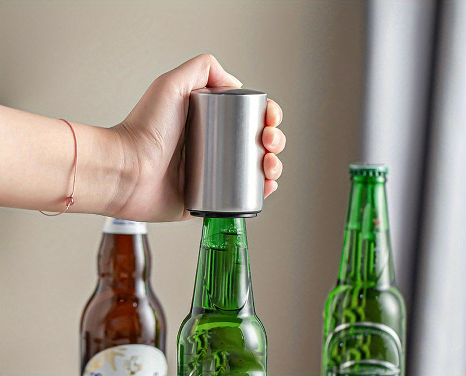 Automatic Beer Bottle Opener,Magnet Beer Opener,Stainless Steel Push Down Opener Wine Beer Soda Cap Opener Kitchen Accessories,Creative Kitchen Tool Magnetic Automatic Press Lid Opener Portable Bar Gadgets,Household Labor-Sav
