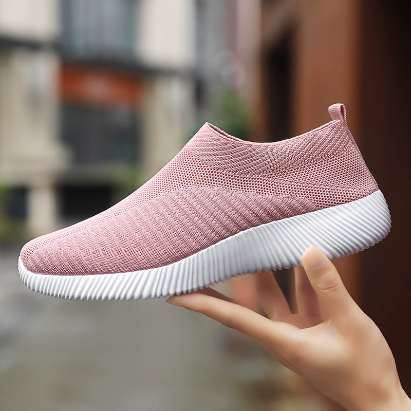Women's Solid Color Casual Shoes, Lightweight Breathable Slip On Socks Shoes, Low Top Sneakers