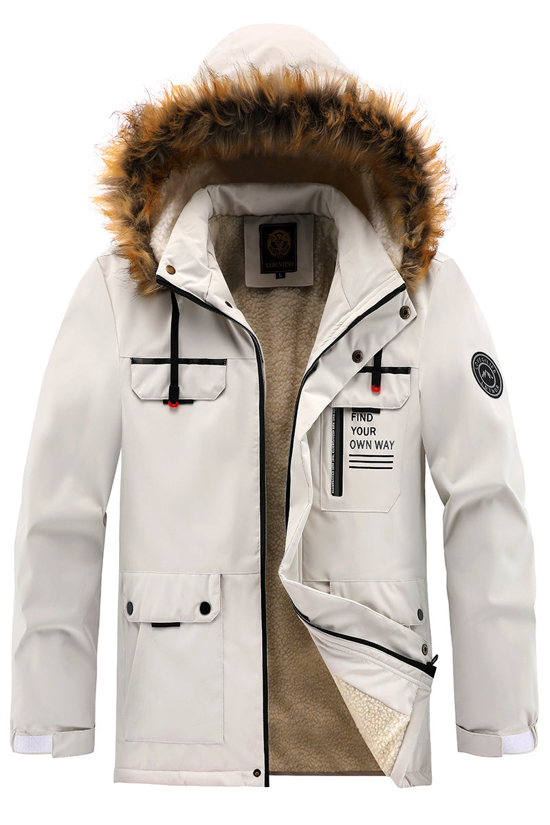 New Fall/Winter, Men's Flap Pocket Padded Jacket, With Faux Fur Hoodie Coat