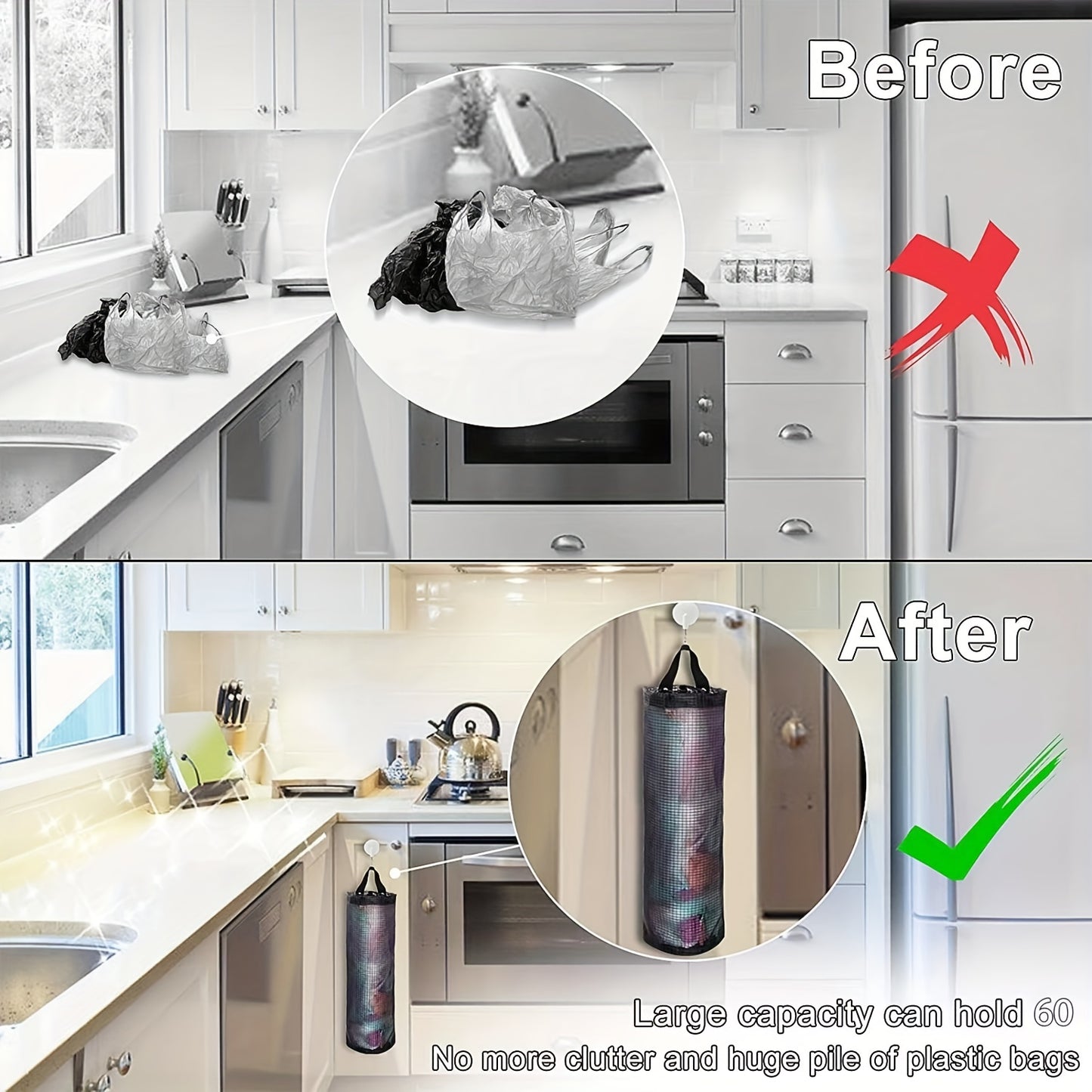 1pc Collapsible Plastic Bag Organizer - Convenient Grocery Bag Holder with Durable Mesh Storage, Foldable Garbage Bag Dispenser, Ventilated for Kitchen Freshness and Space-Saving Efficiency