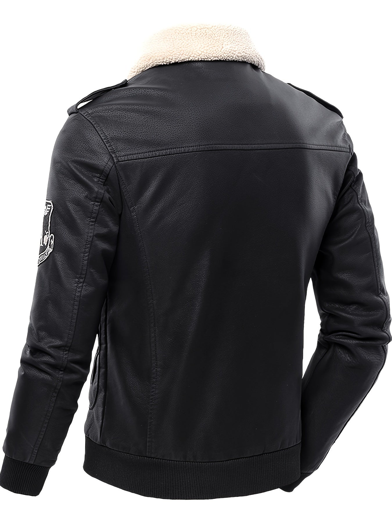 Men's Bomber Motorcycle Leather Jacket Vintage Fleece Faux Leather Jacket Gifts