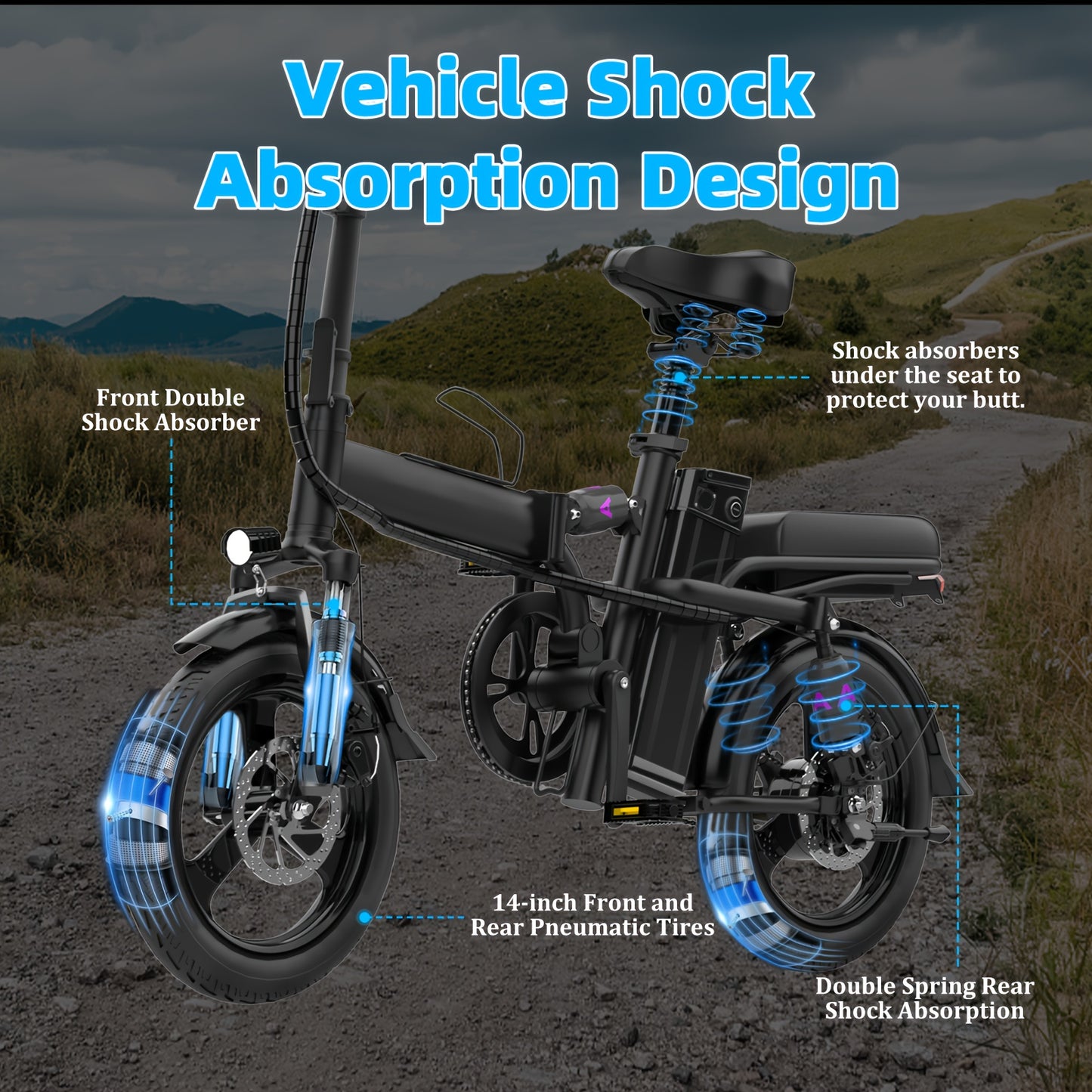 Folding Electric Bike For Adult 400W Rated Brushless Motor Ebike, 14" Tire, Max 48V 1440WH Electric Bicycle, 19MPH Max Speed, Multi-Shock Absorption E-bike, Commuter Ebike For Adults & Teens, Electric EBIKE For Adult Commuter