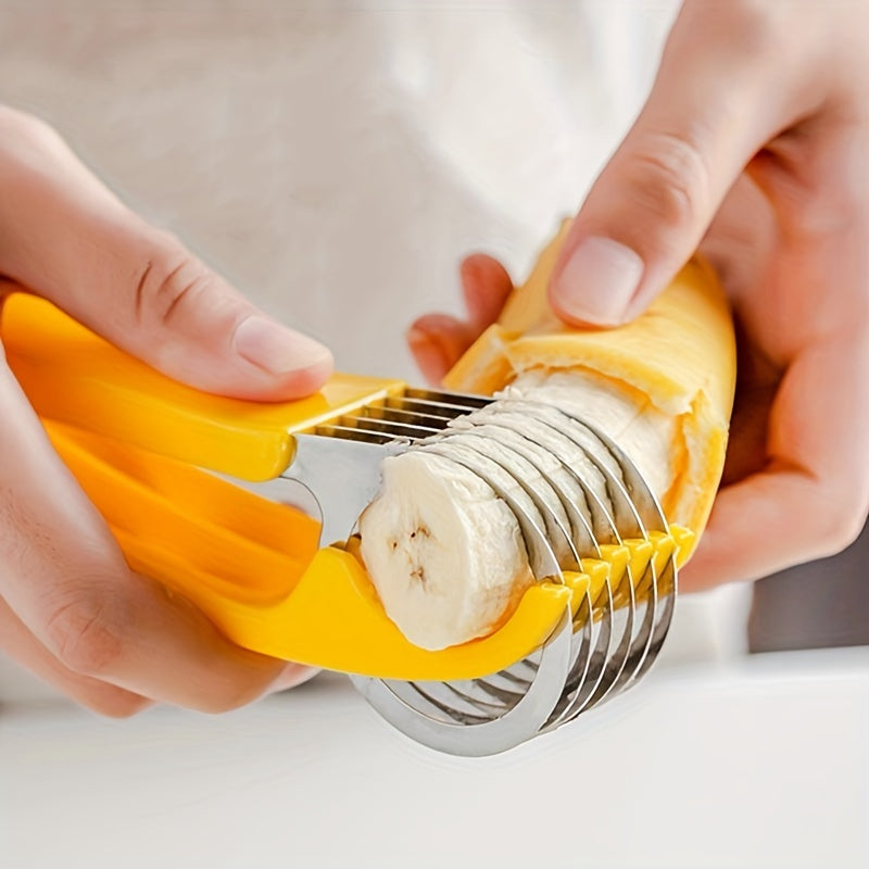 1pc Stainless Steel Hot Dog & Banana Slicer - Multi-Fruit Cutter with Yellow Handle, Kitchen Gadget for Even Sausage and Fruit Slices, Ideal for Home Cooking, Hot Dog Slicer
