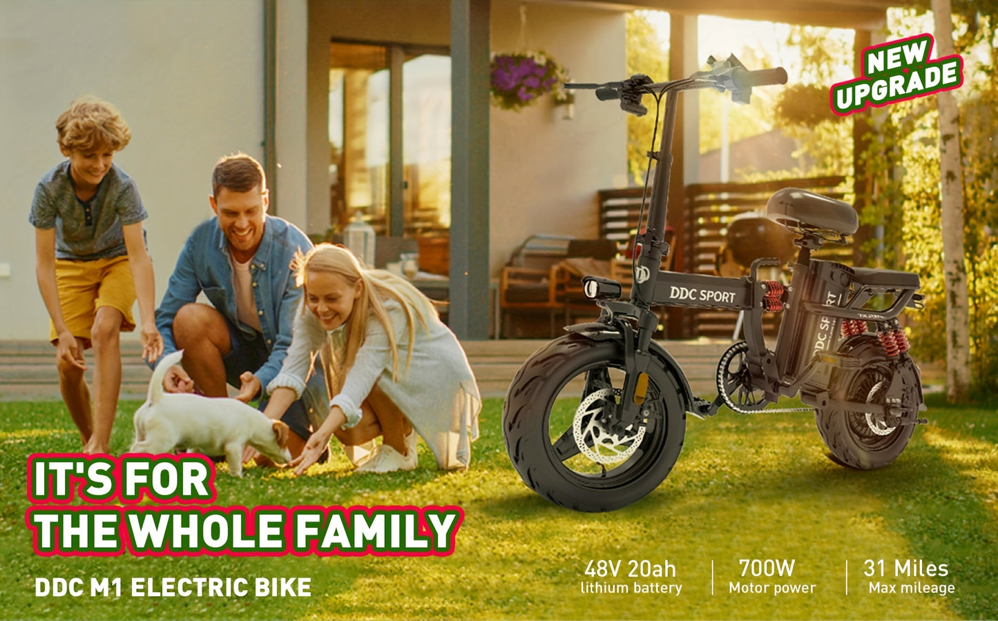 740W Peak Motor, 20 MPH Speed, 48V20Ah Lithium Battery, DDC M1 Electric Bike for Adults, Max Range 40 Miles, Cruise Control, 3-step Folding, 11 Shock, 14 Inch Tires, Commuting, Gifts for Youngster, School, Commuting, Weekend