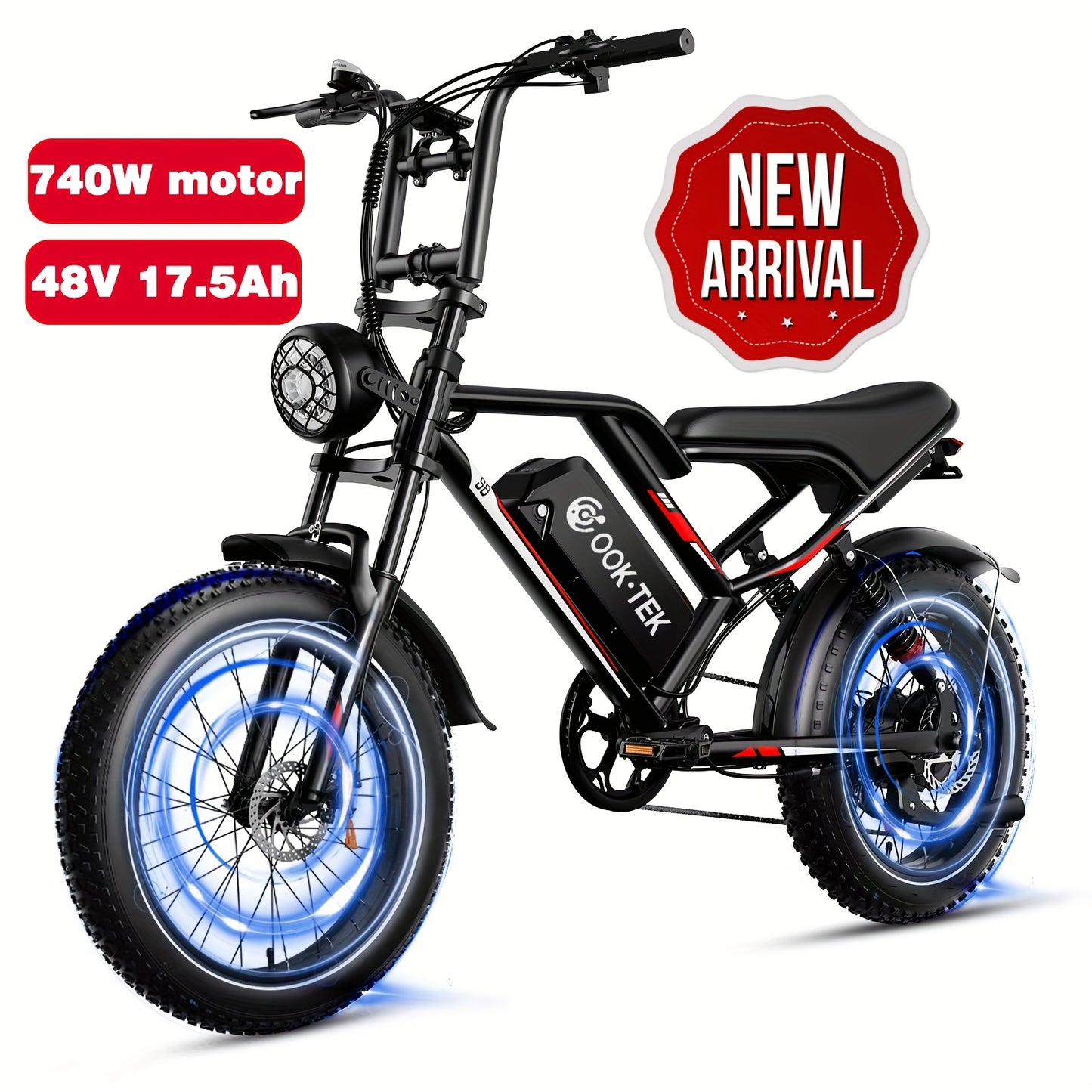 Electric Bike for Adults, 20 Inch Fat Tire Ebike with 740W Motor 48V17.5Ah Battery Up to 19MPH/ 40Miles, 7 Speed Dirt Electric Motorcycle Bicycle
