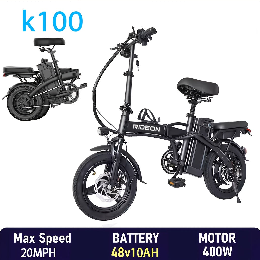 Folding Electric Bike For Adult 400W Rated Brushless Motor Ebike, 14" Tire, Max 48V 1440WH Electric Bicycle, 19MPH Max Speed, Multi-Shock Absorption E-bike, Commuter Ebike For Adults & Teens, Electric EBIKE For Adult Commuter