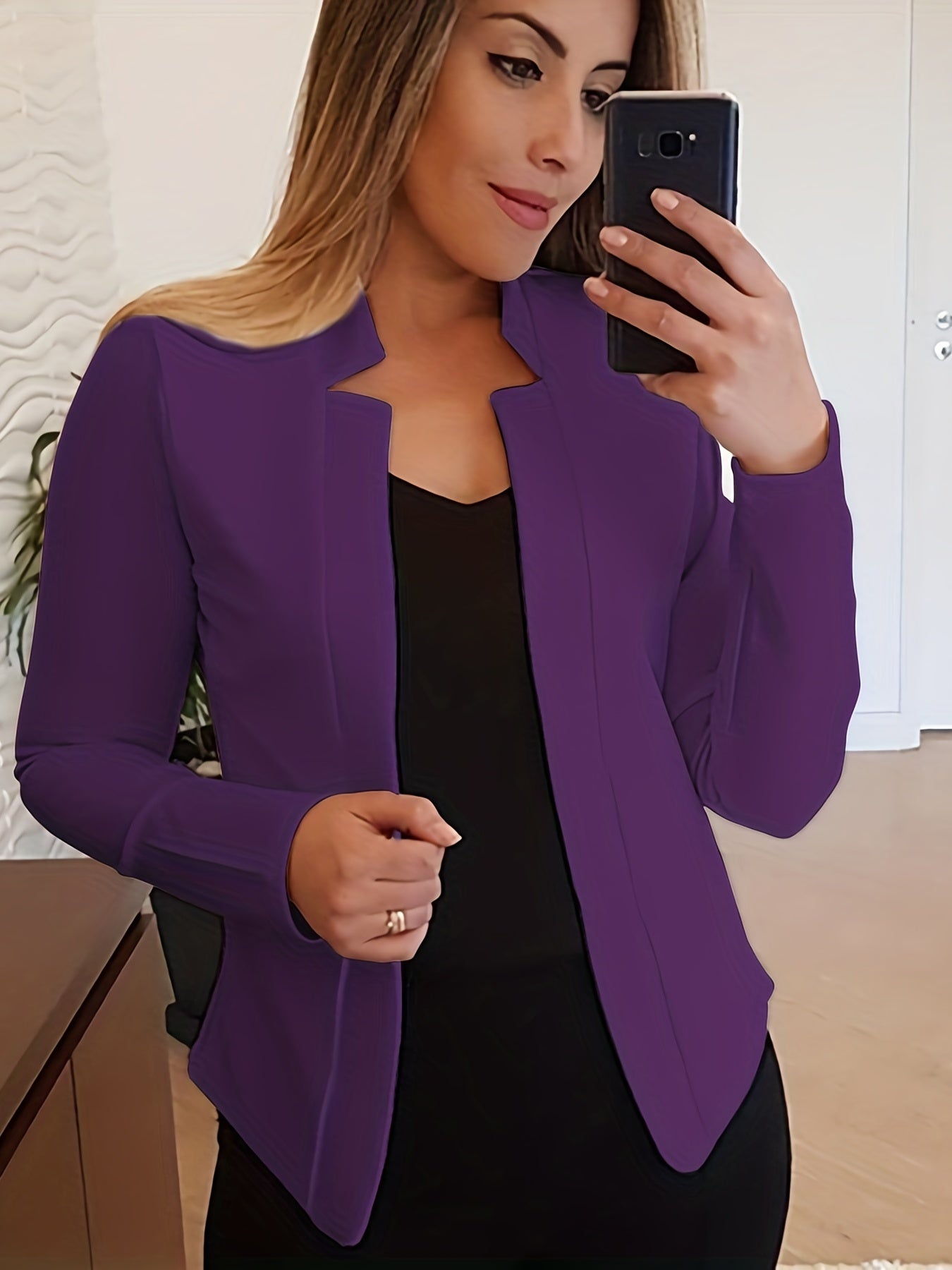 Solid Split Open Front Blazer, Elegant Long Sleeve Blazer, Elegant & Stylish Tops For Office & Work, Women's Clothing
